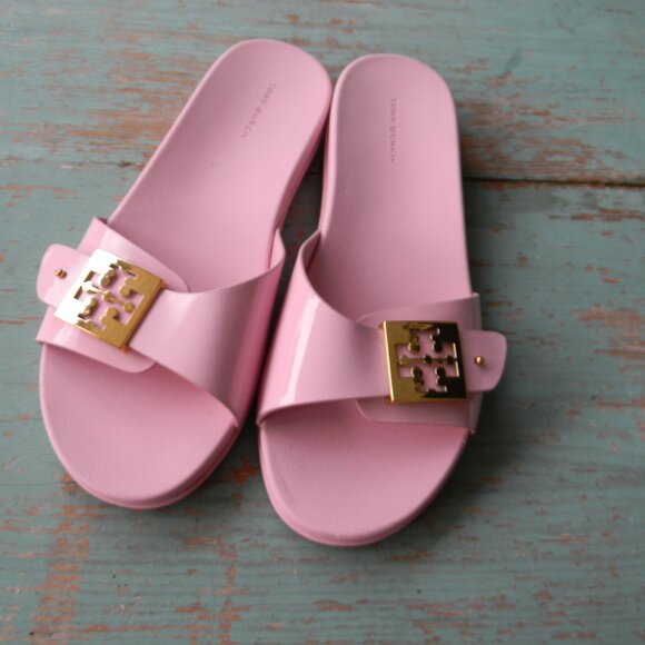 TORY BURCH MELLOW SLIDES SZ 9 LEATHER ROSA CANDY PINK COMFORT SANDALS - Picture 3 of 8